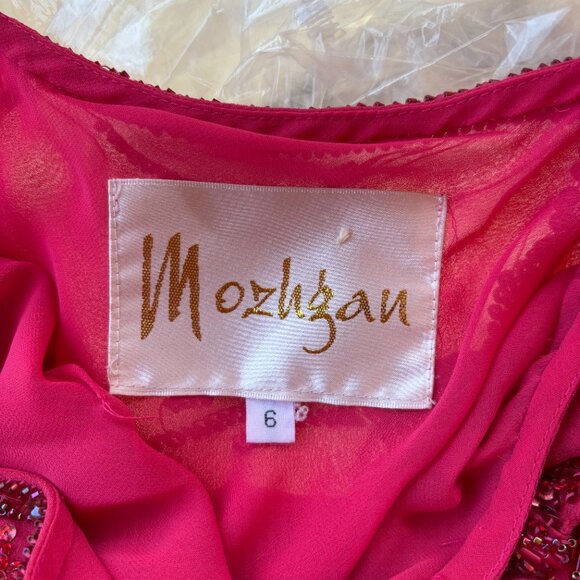 Mozhgan Haute Couture Beaded Pink Chiffon Gown Dubai Rare Luxe - Picture 11 of 13